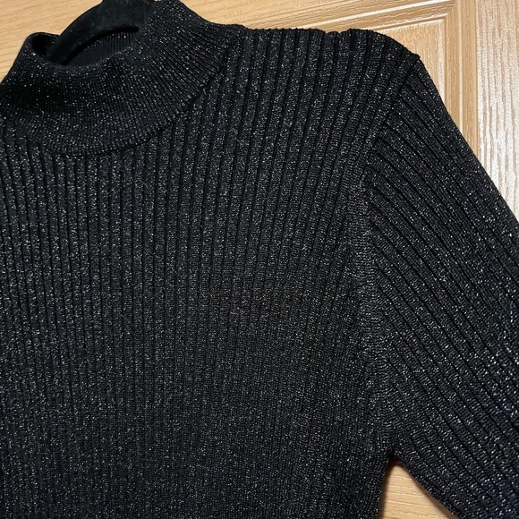 Vintage Talbots Mixed Stitch Black Metallic Mockneck Sweater - Picture 4 of 7